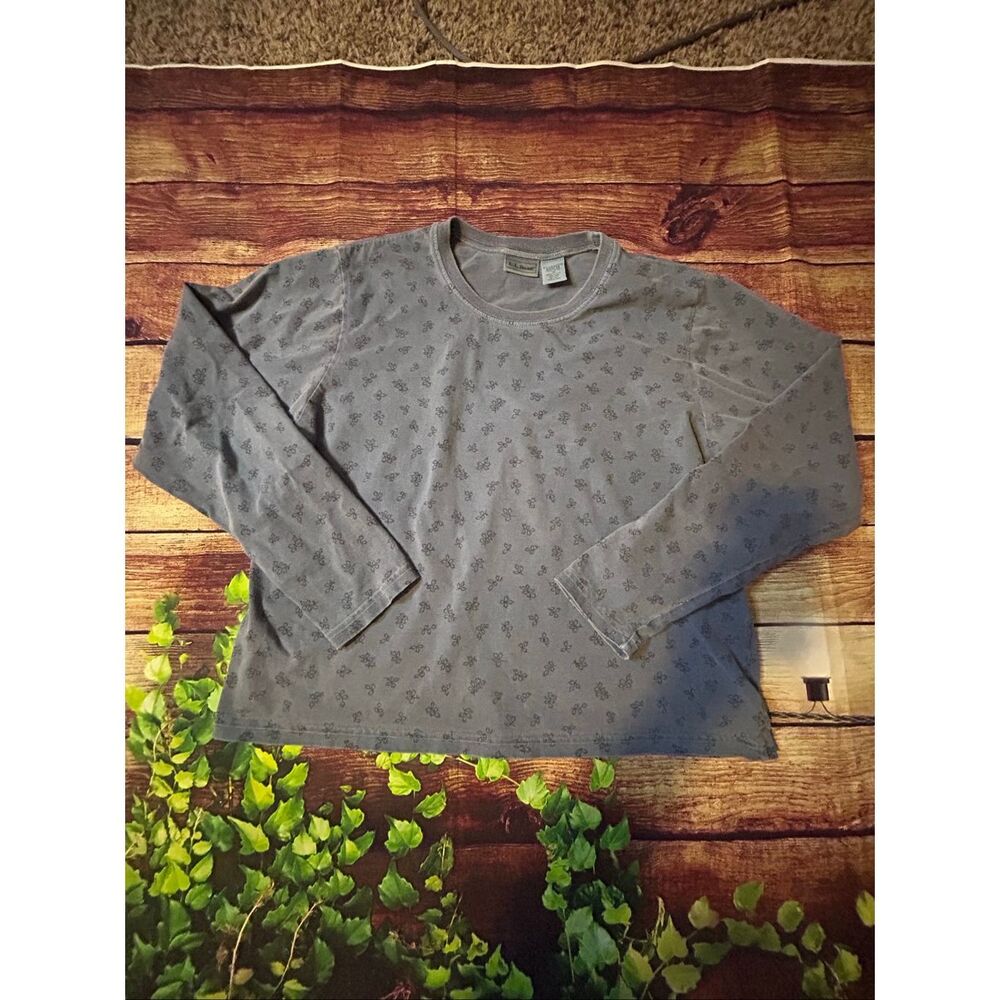 L.L Bean Long Sleeve Blue Shirt with Flowers Size M